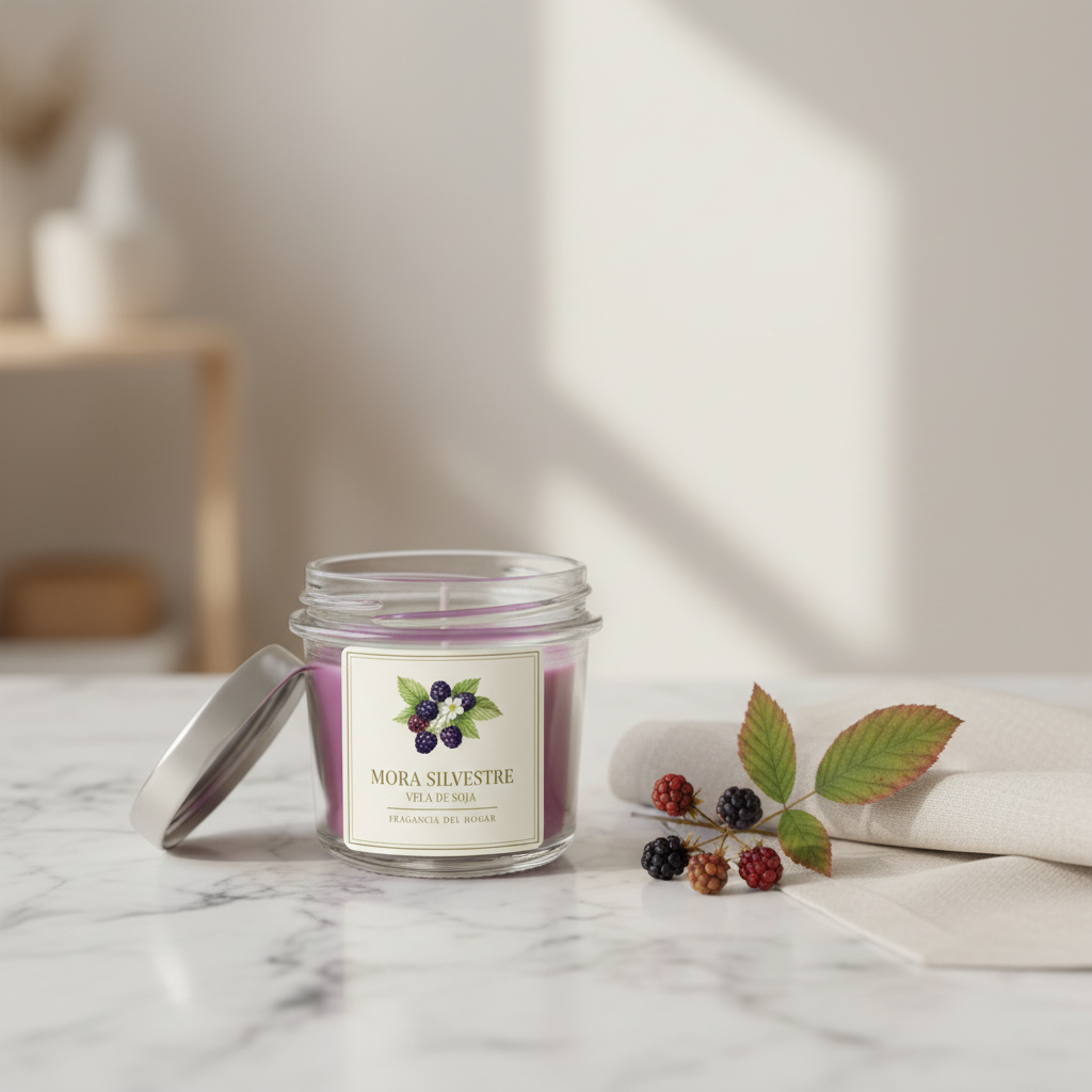 Vela Mora Silvestre lifestyle con etiqueta - ambiente minimalista